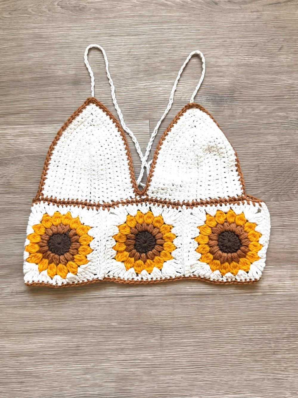 Crocheted Handmade White Sunflower Halter Top